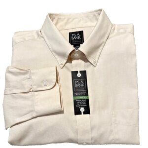 Jos A Bank Traveler MENDress Shirt 17.5- 36 Tailored Fit Ivory Cream Stretch NWT